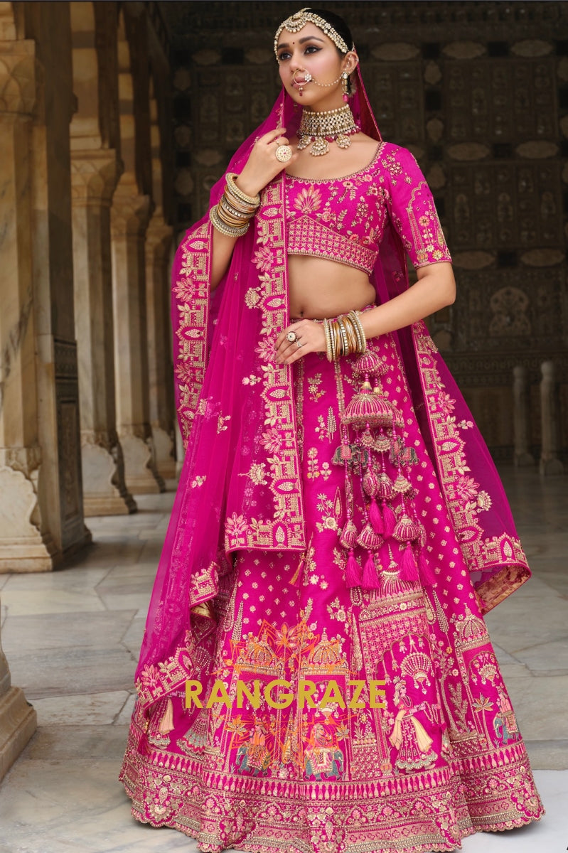 Rosé Royale Double-Dupatta Bridal Banarasi Silk Lehenga – A Celebration of Radiant Grandeur