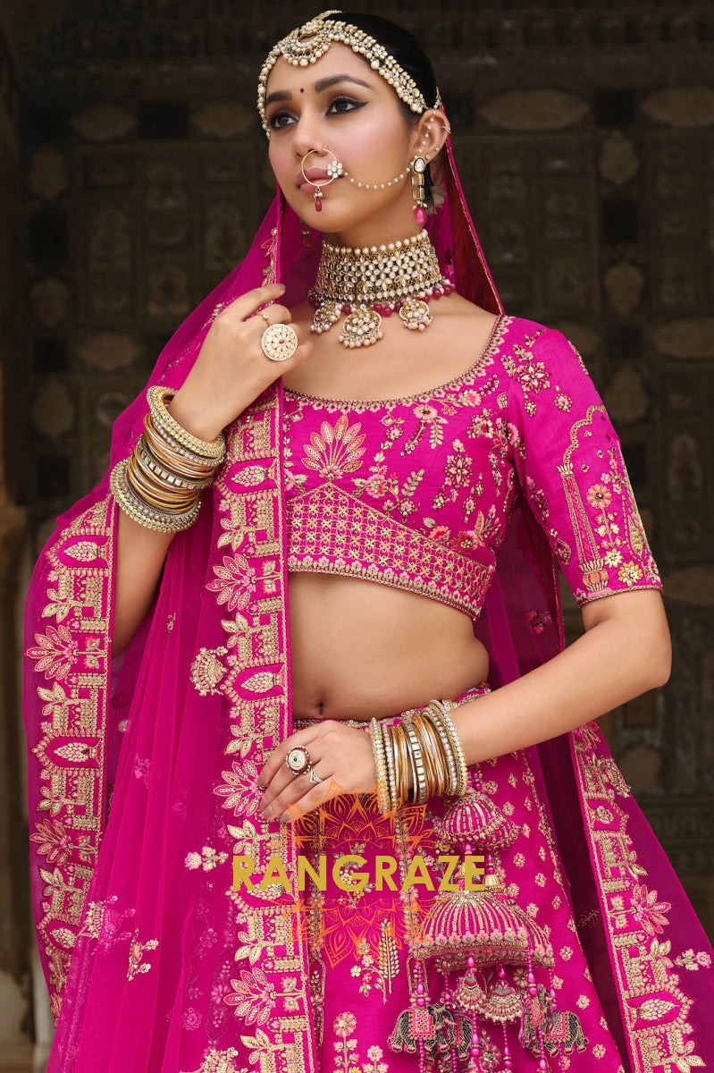 Rosé Royale Double-Dupatta Bridal Banarasi Silk Lehenga – A Celebration of Radiant Grandeur