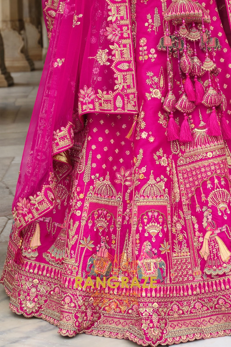 Rosé Royale Double-Dupatta Bridal Banarasi Silk Lehenga – A Celebration of Radiant Grandeur