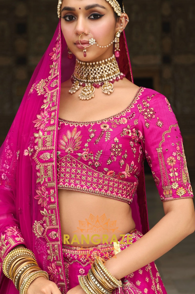 Rosé Royale Double-Dupatta Bridal Banarasi Silk Lehenga – A Celebration of Radiant Grandeur