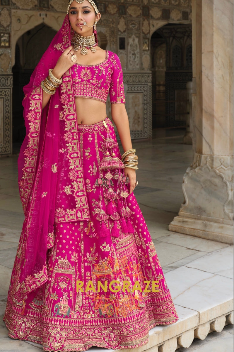 Rosé Royale Double-Dupatta Bridal Banarasi Silk Lehenga – A Celebration of Radiant Grandeur