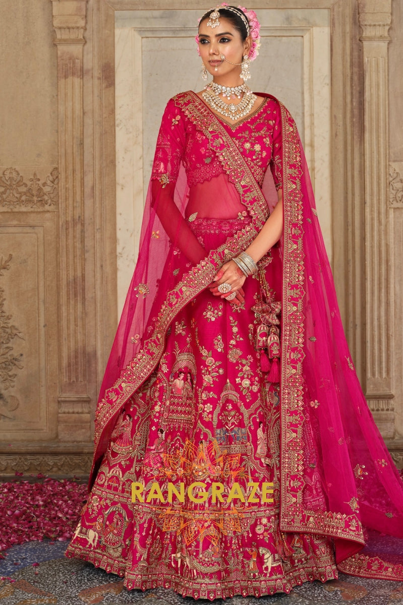 Rani Gulzar Double-Dupatta Bridal Banarasi Silk Lehenga – A Poem in Pink and Gold