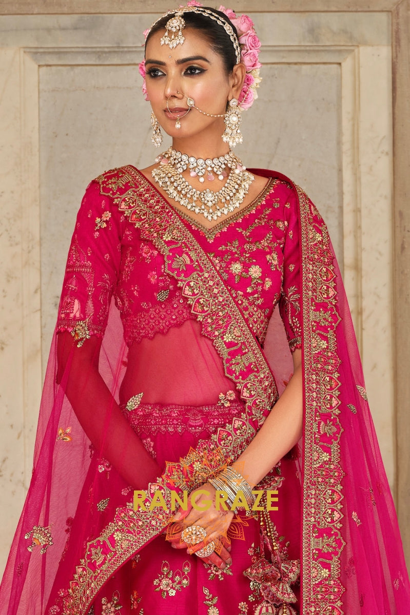 Rani Gulzar Double-Dupatta Bridal Banarasi Silk Lehenga – A Poem in Pink and Gold