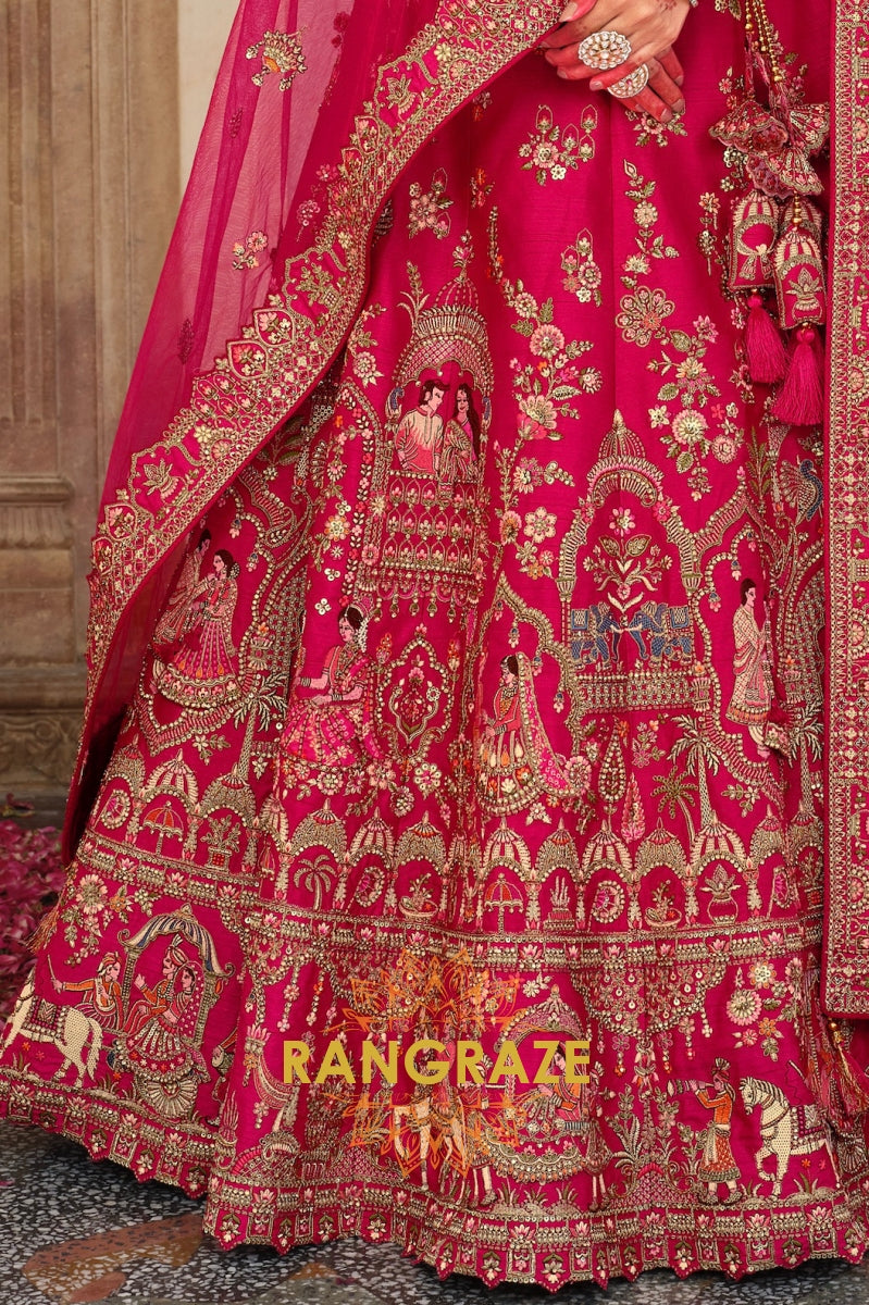 Rani Gulzar Double-Dupatta Bridal Banarasi Silk Lehenga – A Poem in Pink and Gold