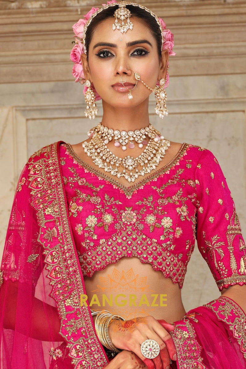 Rani Gulzar Double-Dupatta Bridal Banarasi Silk Lehenga – A Poem in Pink and Gold