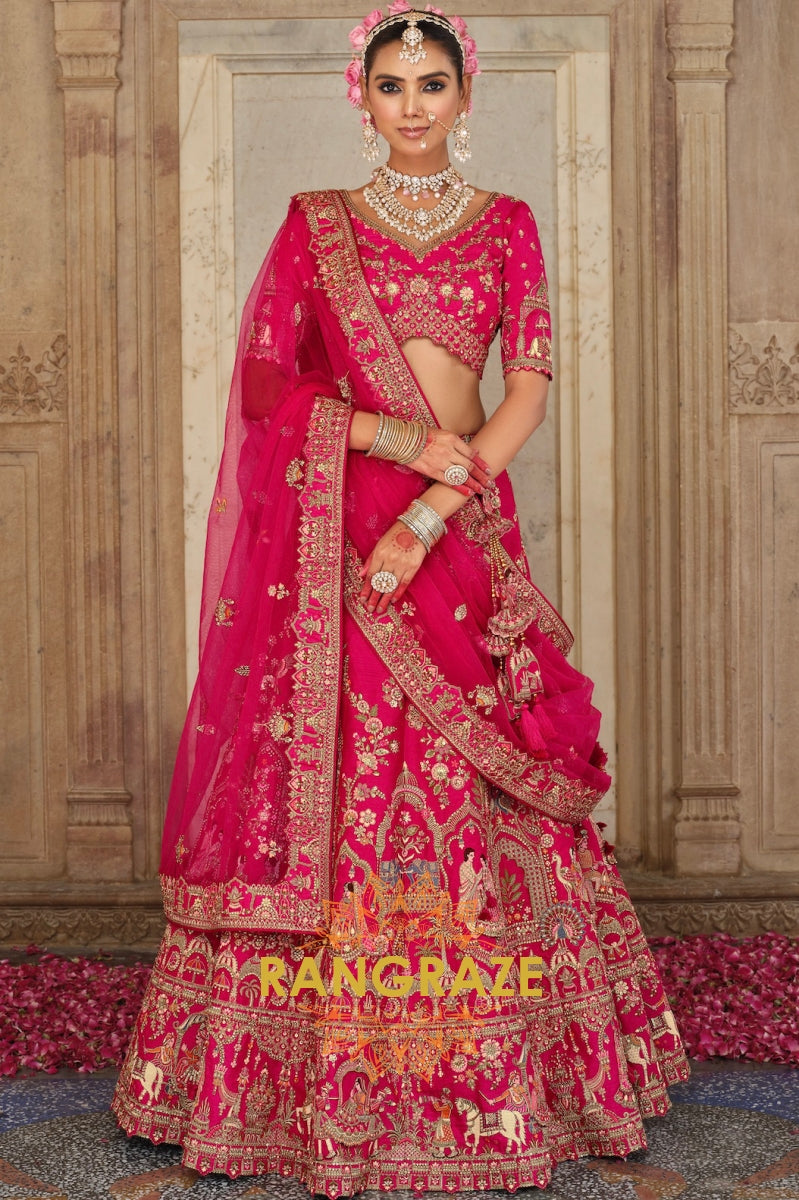 Rani Gulzar Double-Dupatta Bridal Banarasi Silk Lehenga – A Poem in Pink and Gold