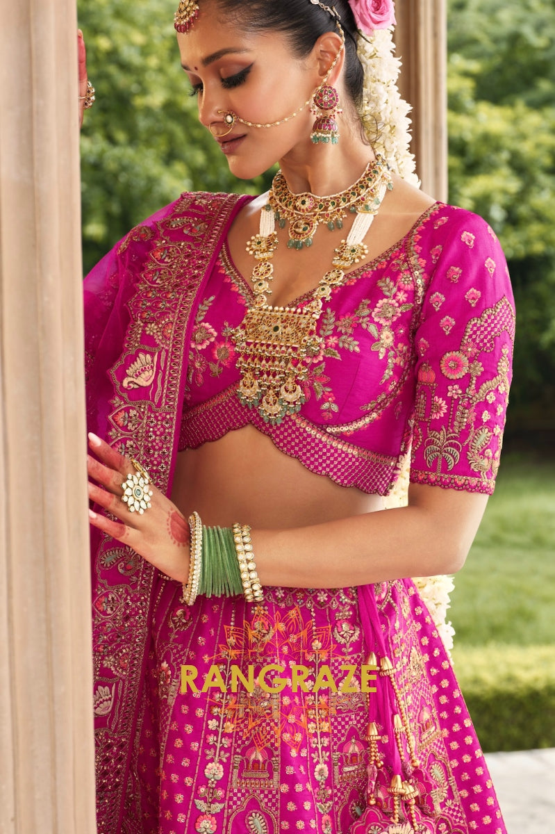 Rani Aabha Double-Dupatta Bridal Banarasi Silk Lehenga – A Symphony of Radiant Grandeur