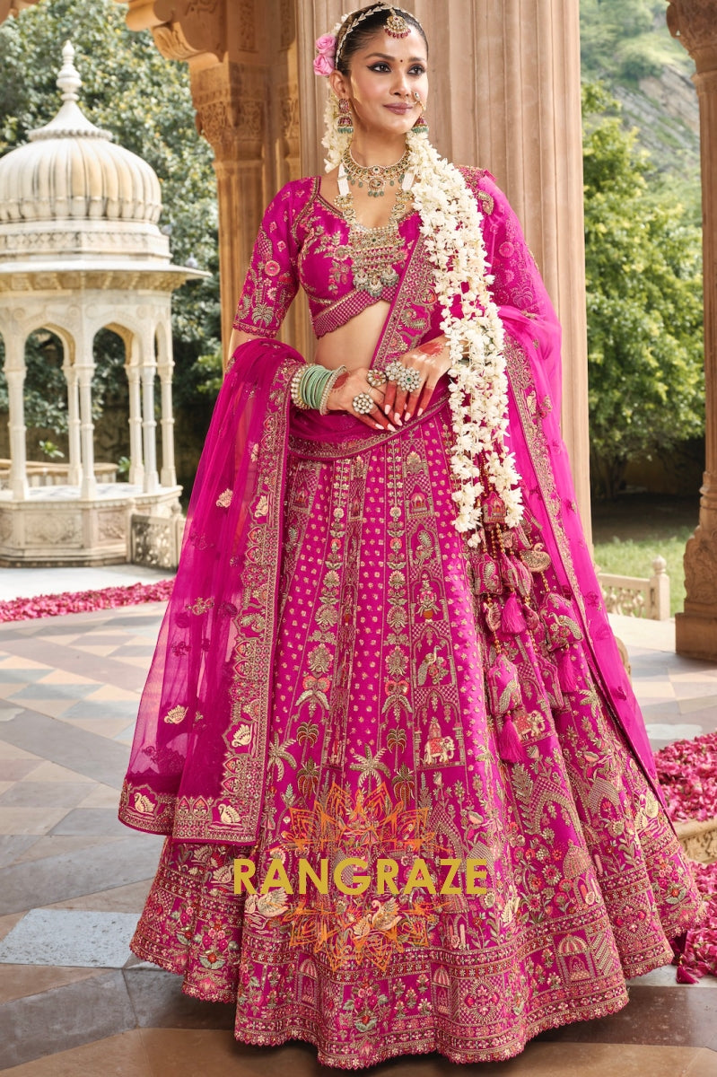 Rani Aabha Double-Dupatta Bridal Banarasi Silk Lehenga – A Symphony of Radiant Grandeur
