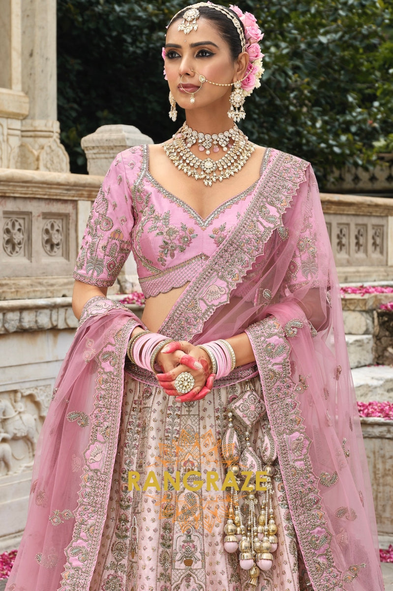 Ruhani Gulab Double-Dupatta Bridal Banarasi Silk Lehenga – The Blush Symphony of Grace