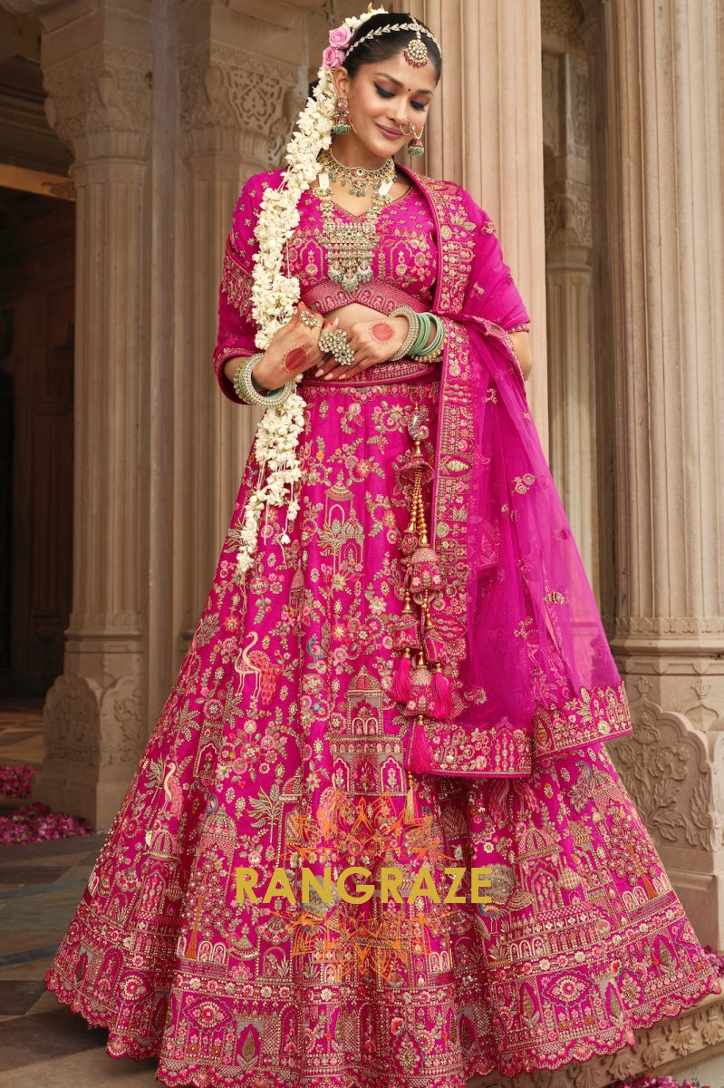 Majestic Fuchsia Double-Dupatta Bridal Banarasi Silk Lehenga – An Ode to Radiant Royalty