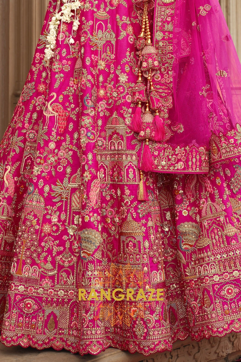 Majestic Fuchsia Double-Dupatta Bridal Banarasi Silk Lehenga – An Ode to Radiant Royalty