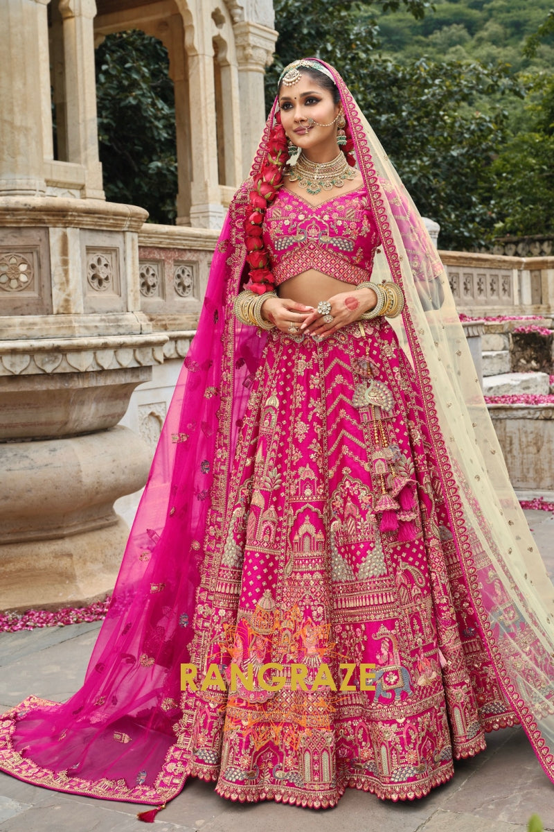 Radiant Rani Double-Dupatta Bridal Banarasi Silk Lehenga – A Celebration of Grace and Grandeur