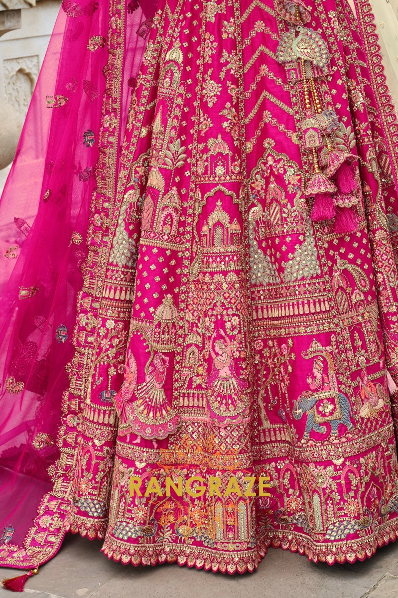 Radiant Rani Double-Dupatta Bridal Banarasi Silk Lehenga – A Celebration of Grace and Grandeur