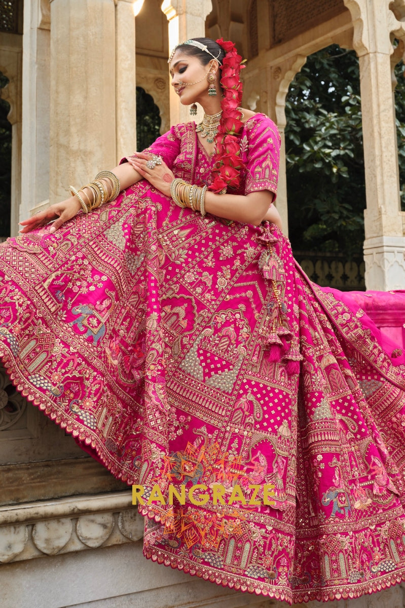 Radiant Rani Double-Dupatta Bridal Banarasi Silk Lehenga – A Celebration of Grace and Grandeur