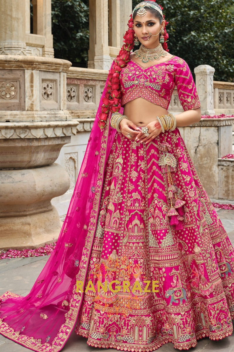 Radiant Rani Double-Dupatta Bridal Banarasi Silk Lehenga – A Celebration of Grace and Grandeur