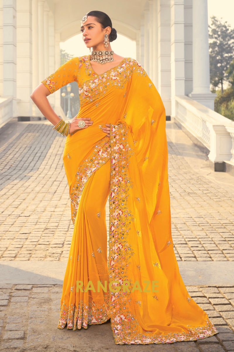 Golden Bloom Designer Embroidered Saree