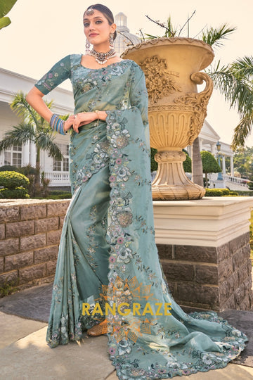 Sea Green Royal Grace Designer Organza Saree