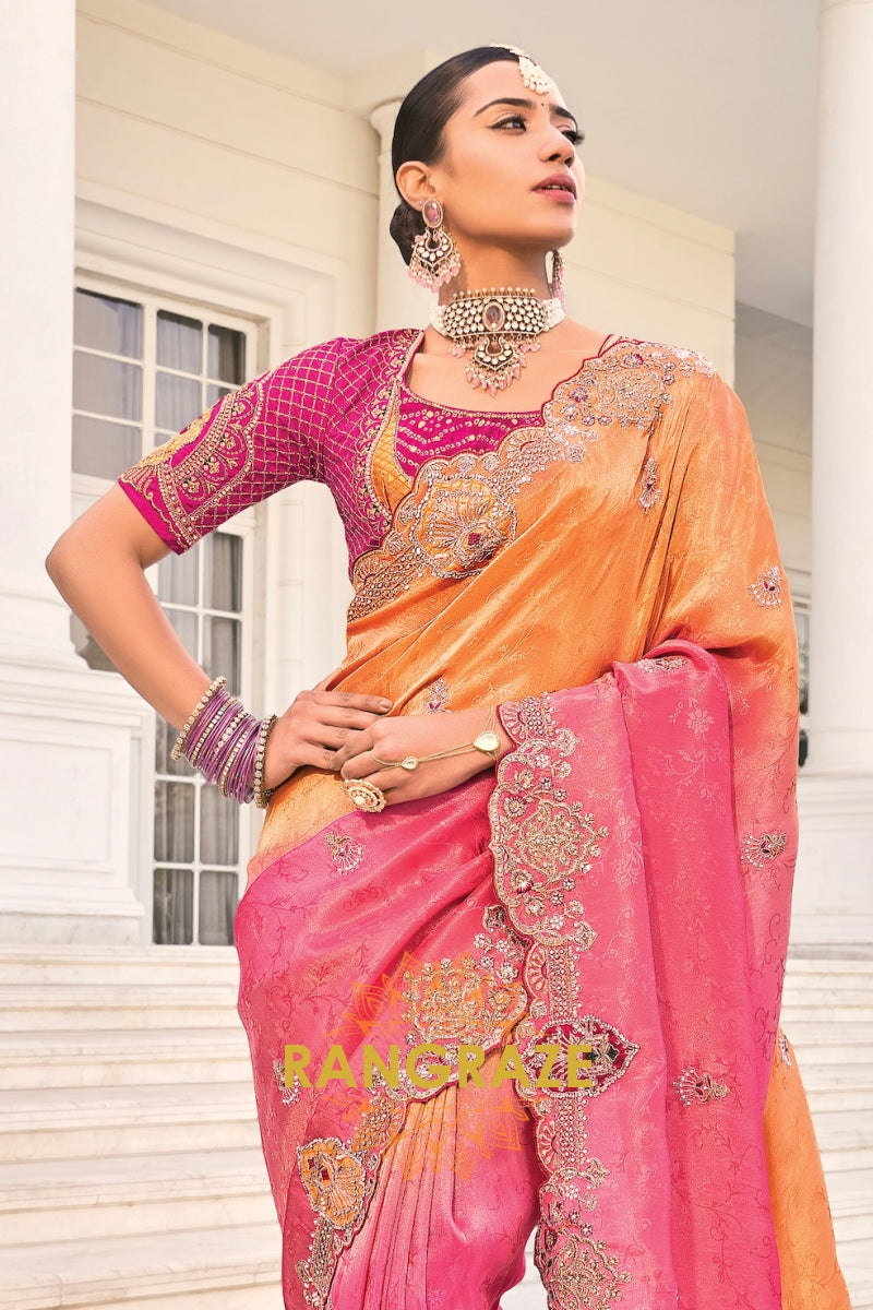 Sunset Royale Designer Crepe Jacquard Saree