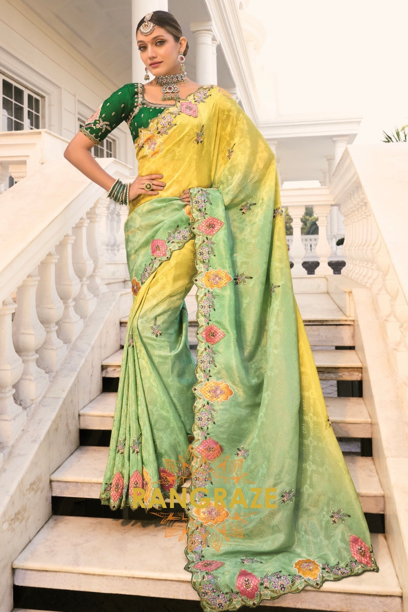 Lemon & Green Regal Designer Crepe Jaquard Saree