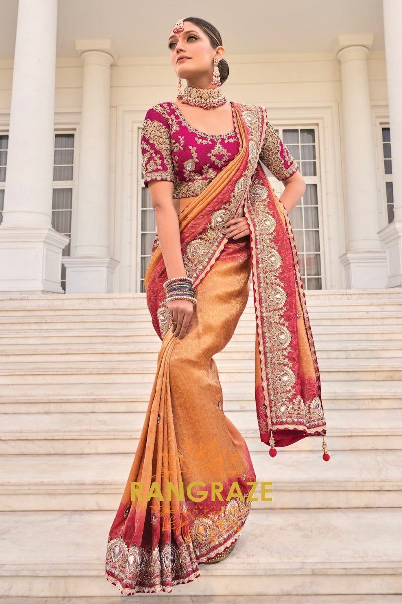 Regal Crimson & Gold Designer Jacquard Saree