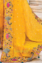 Regal Yellow Designer Embroidered Banarasi Zari Silk Saree