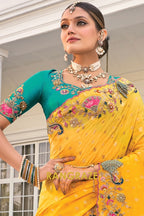Regal Yellow Designer Embroidered Banarasi Zari Silk Saree