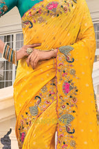 Regal Yellow Designer Embroidered Banarasi Zari Silk Saree