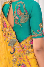 Regal Yellow Designer Embroidered Banarasi Zari Silk Saree