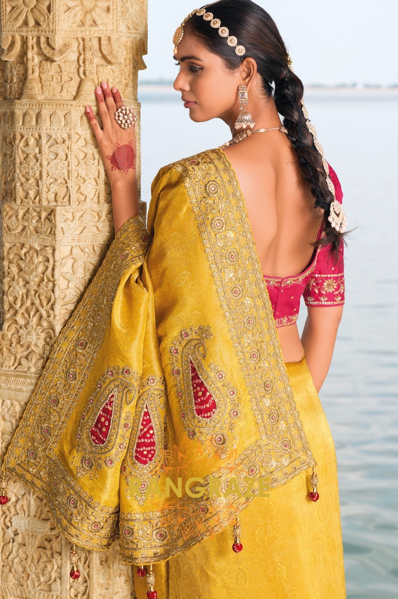 Mustard Royale: Designer Jacquard Crape Saree