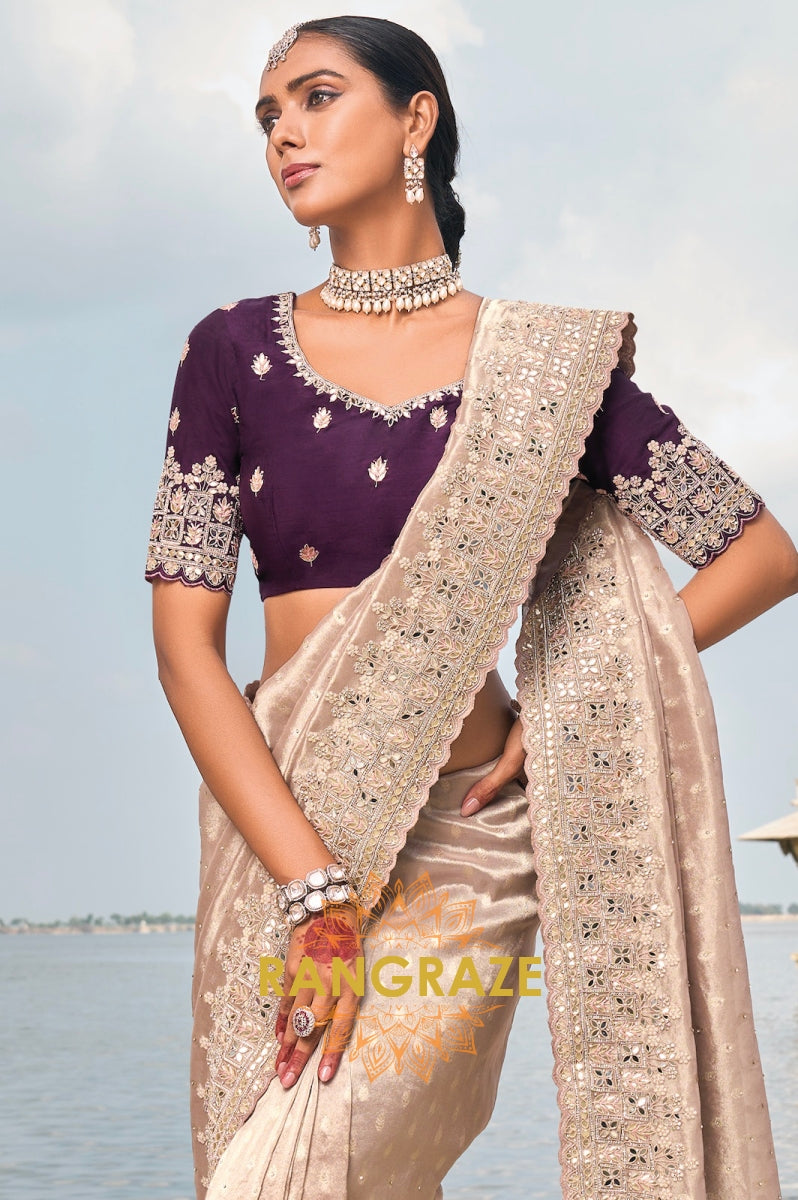 Peach Elegance: Designer Kanjivaram Butti Saree