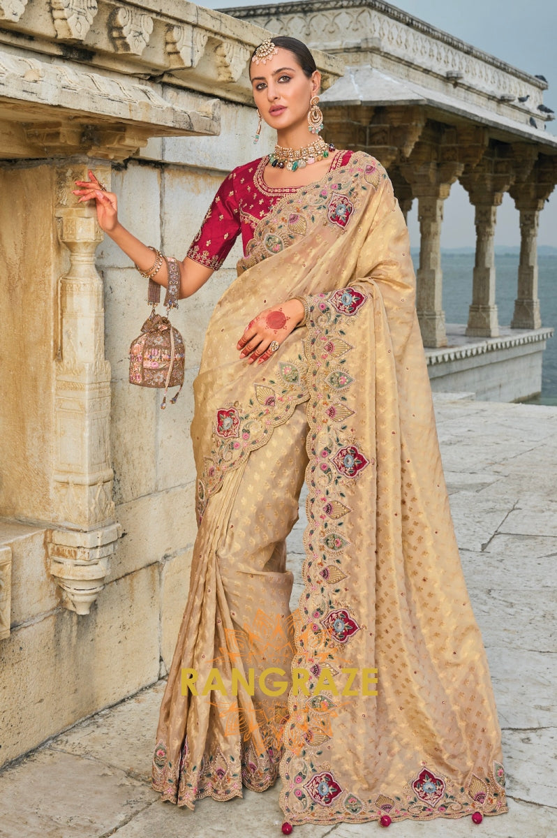 Golden Elegance: Designer Chiku Kanjivaram Butti Saree