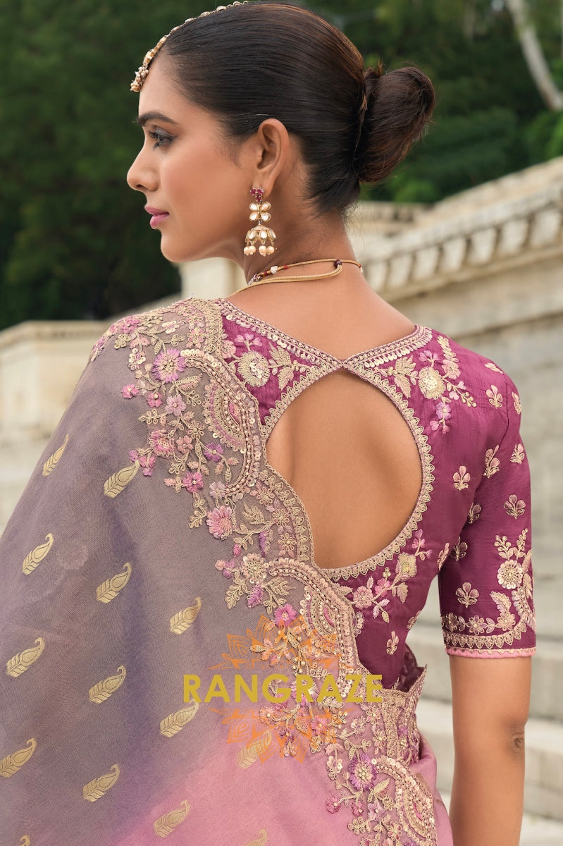 Ethereal Blush Elegance Designer Embroidered Silk Saree