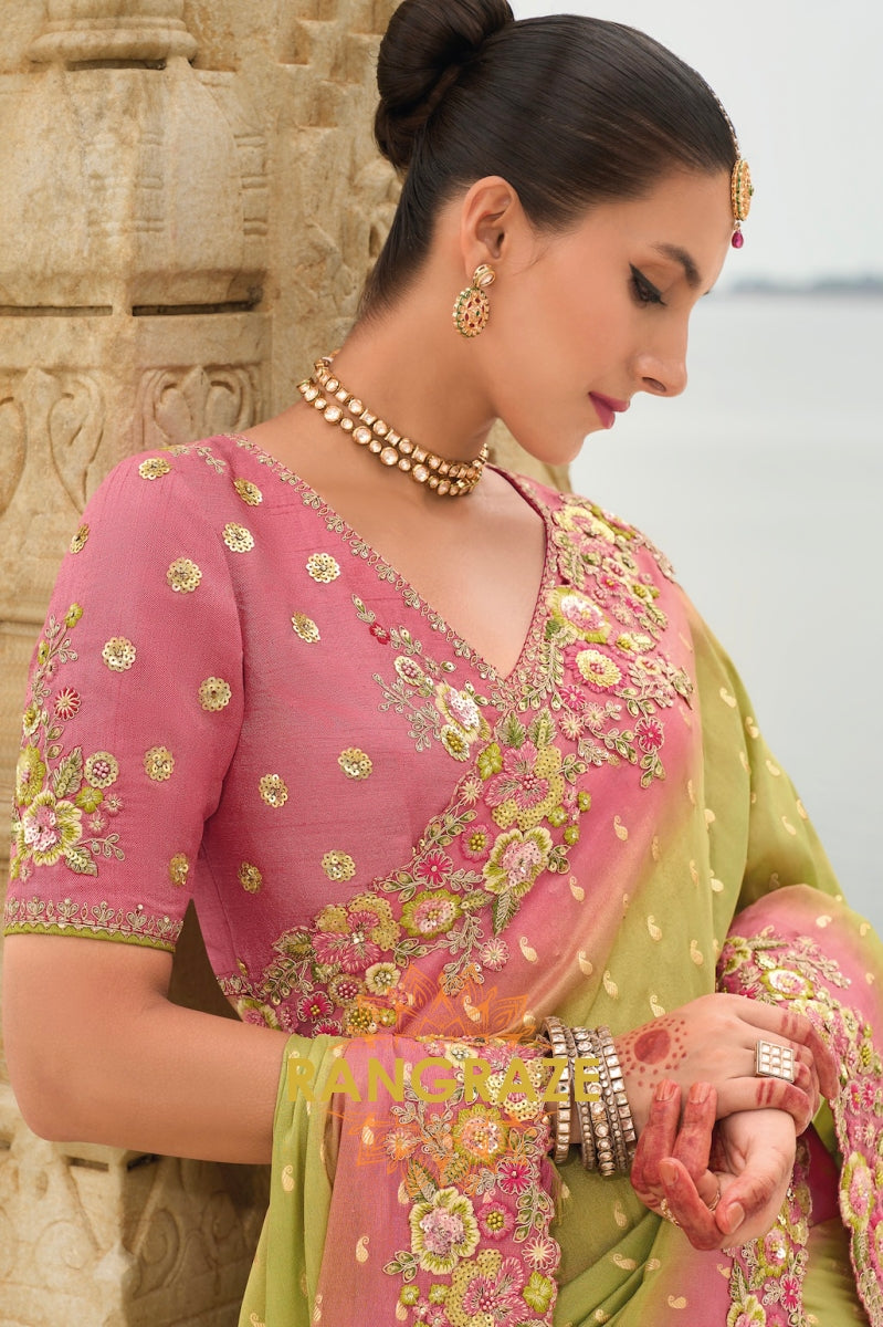Pastel Bloom Elegance: Designer Embroidered Saree