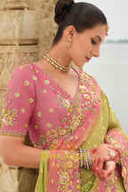 Pastel Bloom Elegance: Designer Embroidered Saree