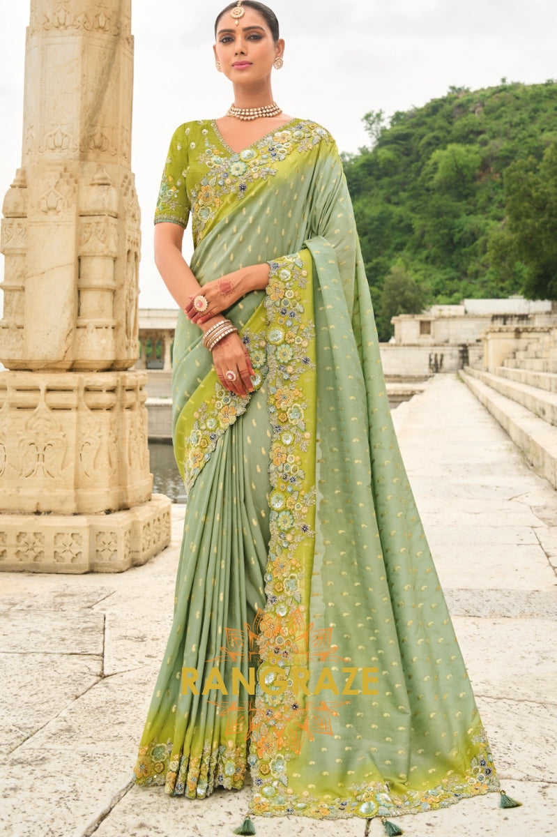 Mystic Sage Elegance: Designer Embroidered Saree