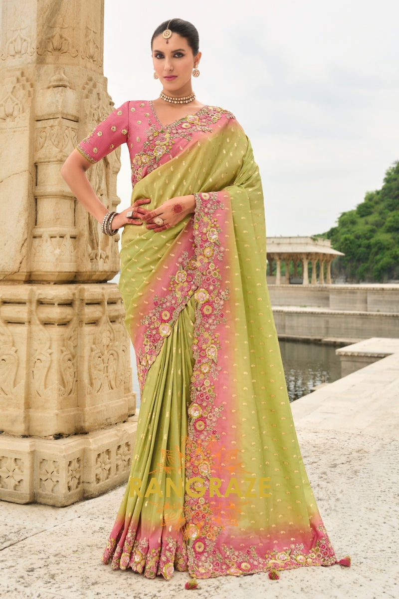 Pastel Bloom Elegance: Designer Embroidered Saree