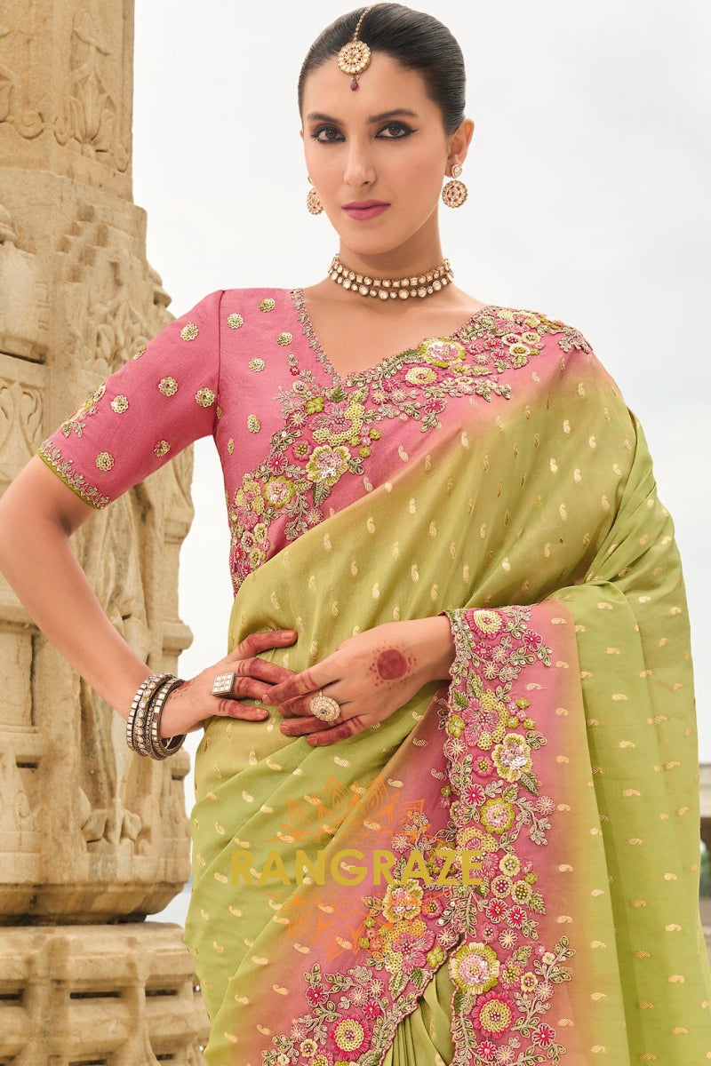 Pastel Bloom Elegance: Designer Embroidered Saree