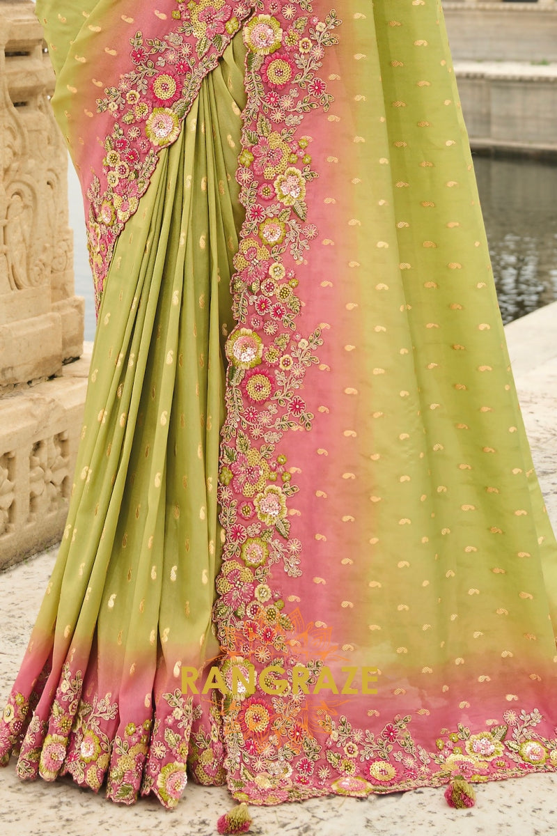 Pastel Bloom Elegance: Designer Embroidered Saree