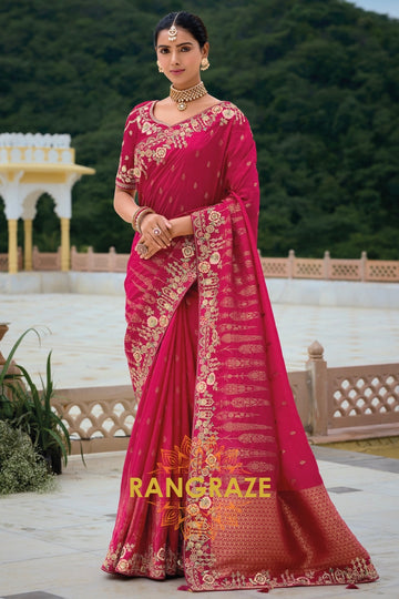 Designer Regal Crimson Bloom Silk Saree