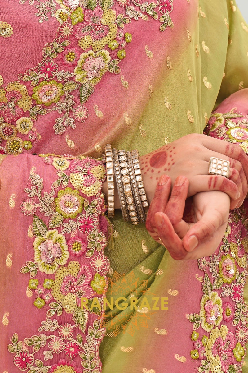 Pastel Bloom Elegance: Designer Embroidered Saree