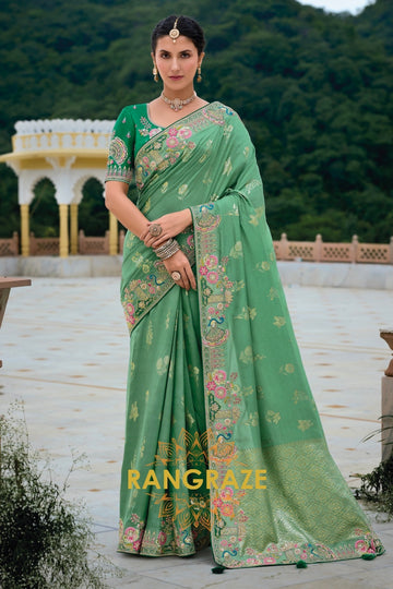 Emerald Majesty Handcrafted Silk Saree