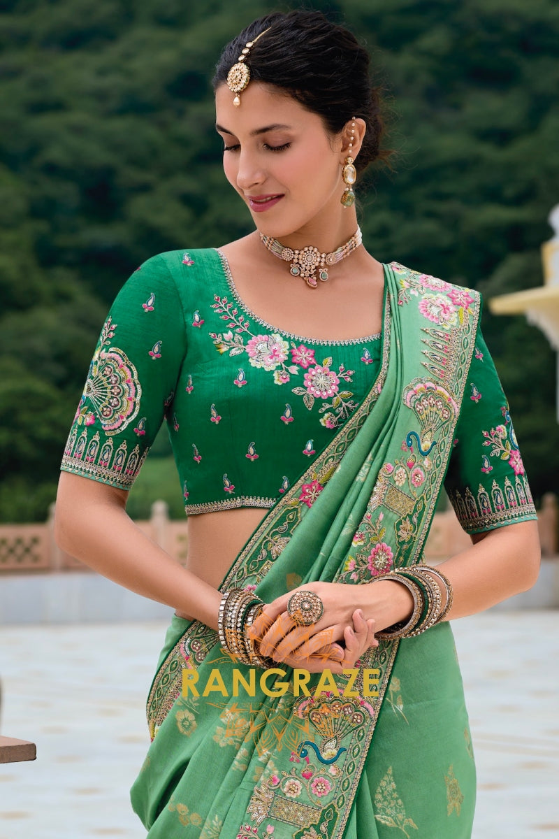 Emerald Majesty Handcrafted Silk Saree