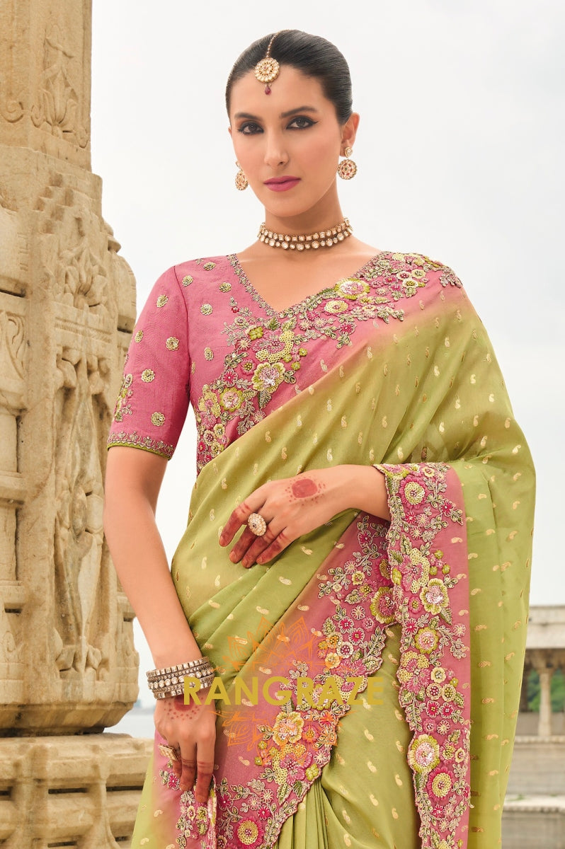 Pastel Bloom Elegance: Designer Embroidered Saree