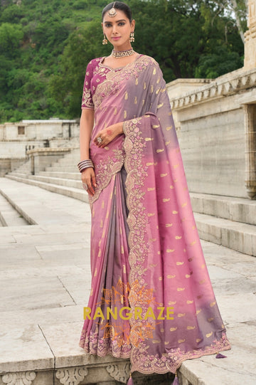 Ethereal Blush Elegance Designer Embroidered Silk Saree