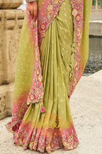 Pastel Bloom Elegance: Designer Embroidered Saree