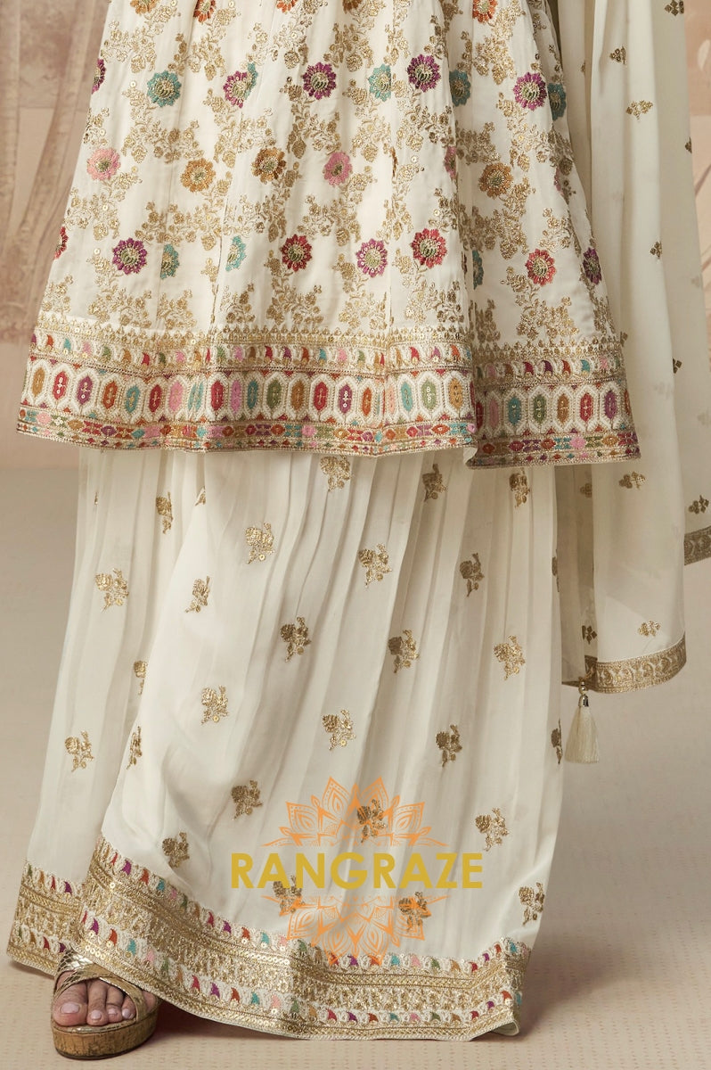Ivory Multicolor Embroidered Sharara Suit Set