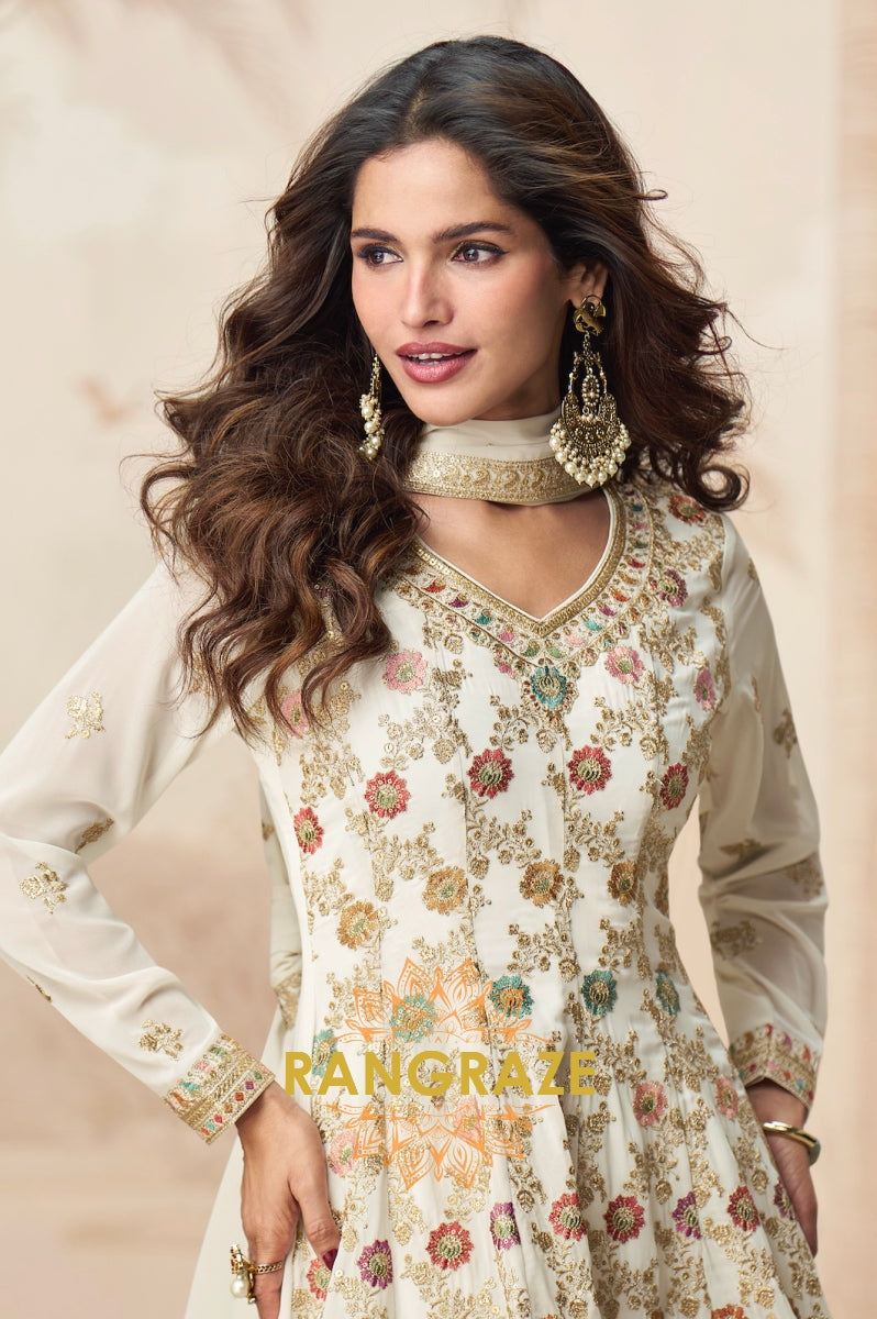 Ivory Multicolor Embroidered Sharara Suit Set