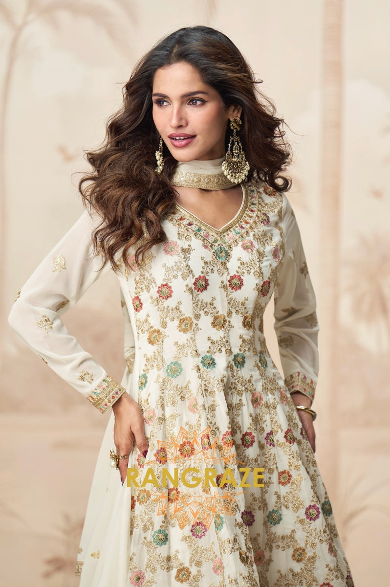 Ivory Multicolor Embroidered Sharara Suit Set