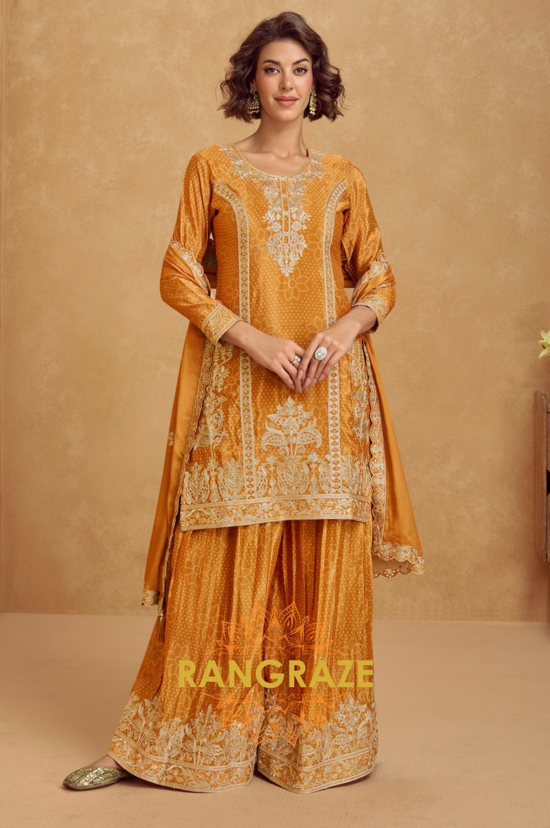 Golden Radiance Embroidered Chinon Suit Set