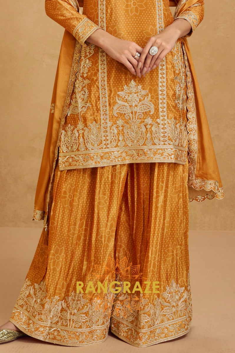 Golden Radiance Embroidered Chinon Suit Set
